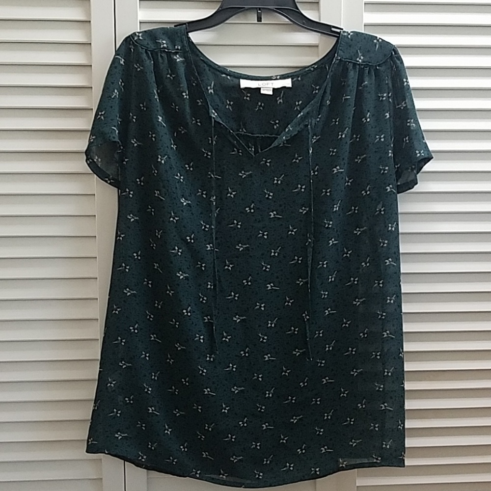 LOFT Dark Teal With Black & Cream Speckles Blouse